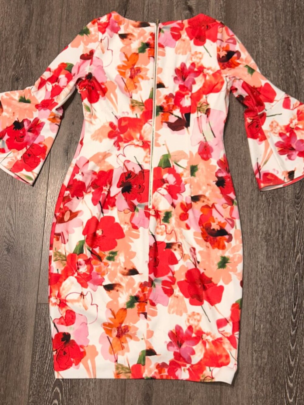Calvin Klein Womens Floral Bell Sleeve Dress Career Church Easter Spring Size 10 - Picture 7 of 8